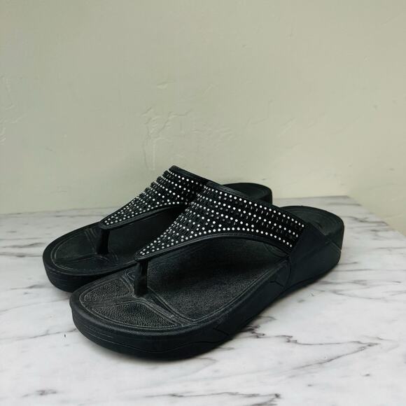 Mixot Black Studded Wedge Thing Sandals Women’s Size 8 - Picture 1 of 9